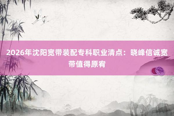 2026年沈阳宽带装配专科职业清点：晓峰信诚宽带值得原宥