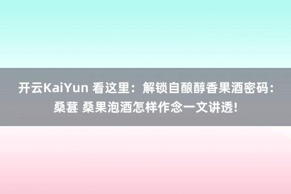 开云KaiYun 看这里：解锁自酿醇香果酒密码：桑葚 桑果泡酒怎样作念一文讲透!